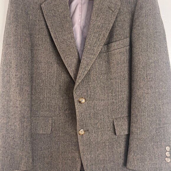 Stonehaven Mens Brown Herringbone Wool Blazer 2-Button USA Made Size 42R flaw - Picture 5 of 16